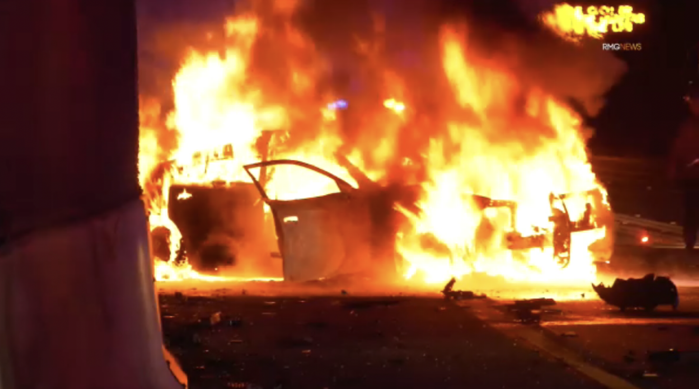 3 California Highway Patrol officers injured in fiery freeway crash